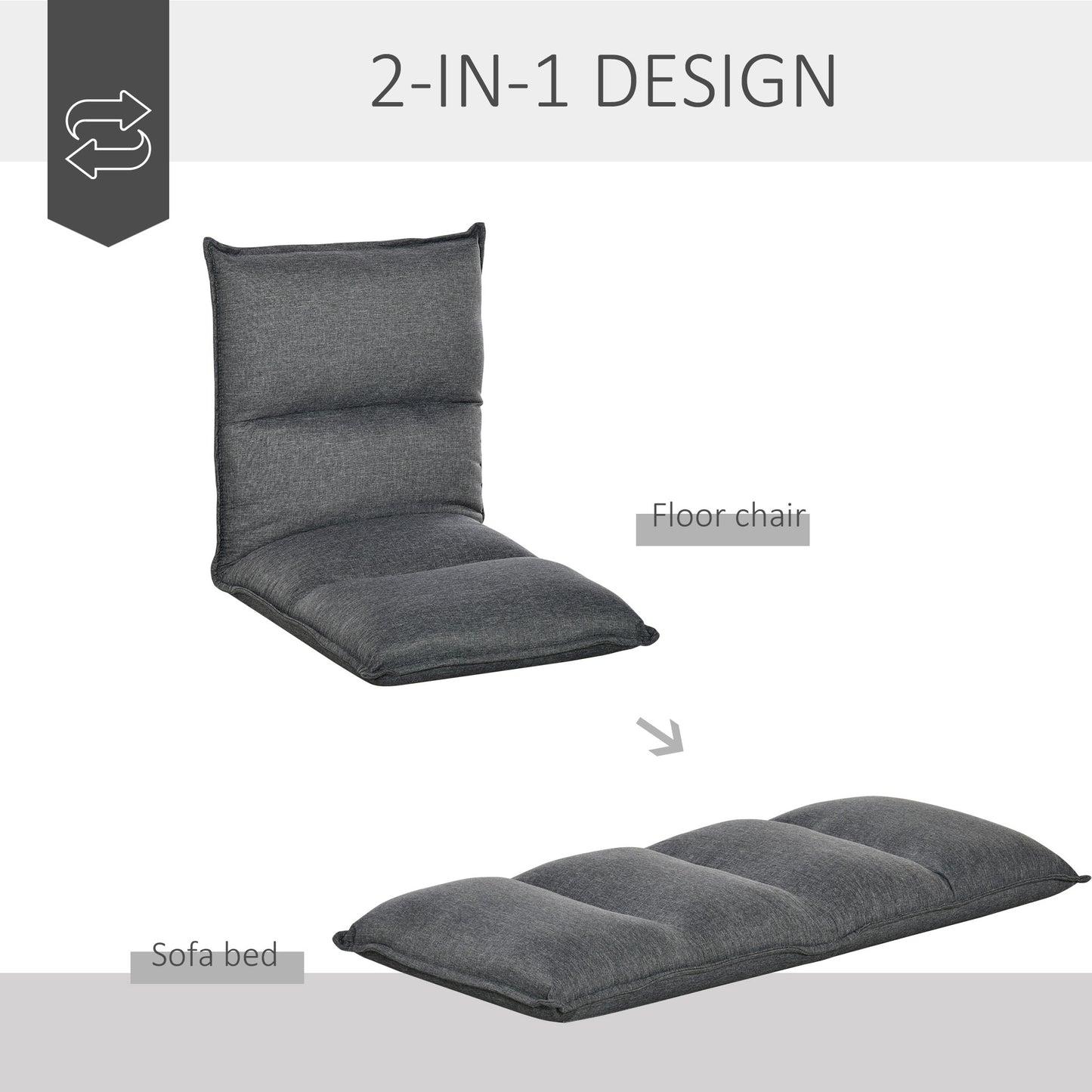 HOMCOM Foldable Padded Sofa with Adjustable Backrest Thick Seat Cushion Lazy Lounge Grey