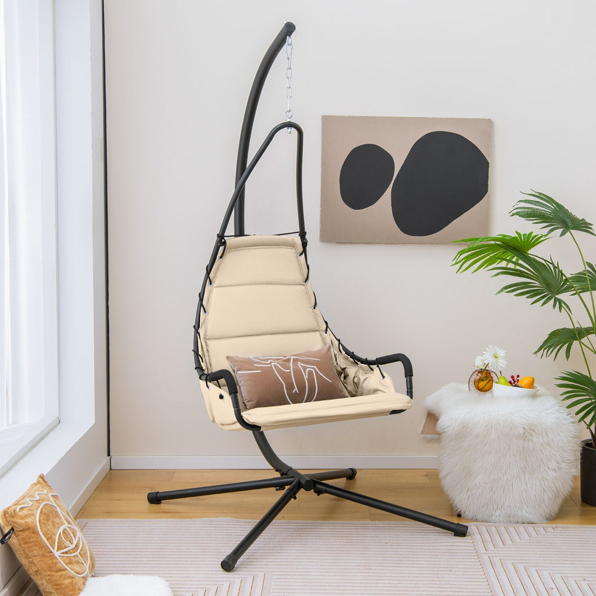 Hammock Swing Chair with Extra Large Padded Seat-Beige