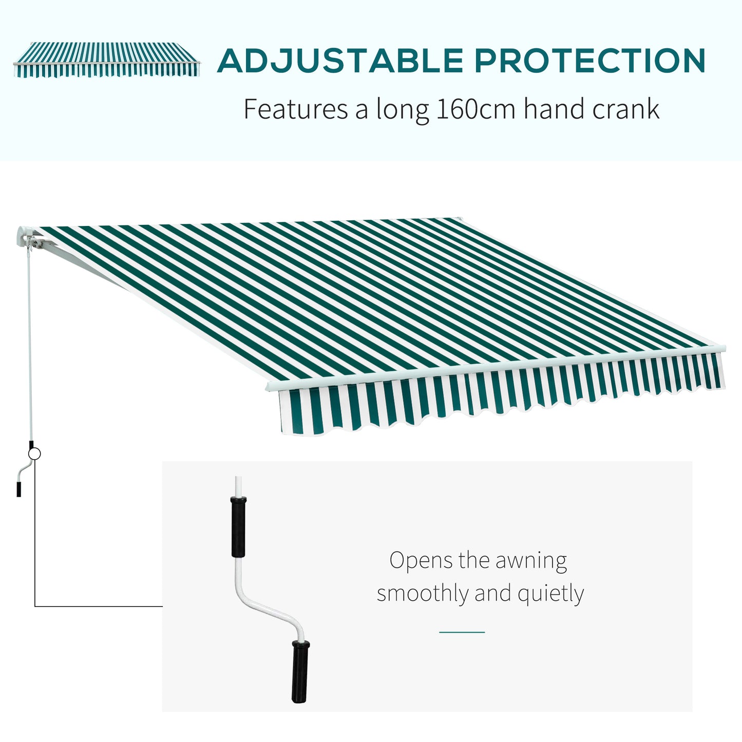 HOMCOM 3.5 x 2.5m Garden Patio Manual Awning Canopy Sun Shade Shelter with New Winding Handle - Green/ White