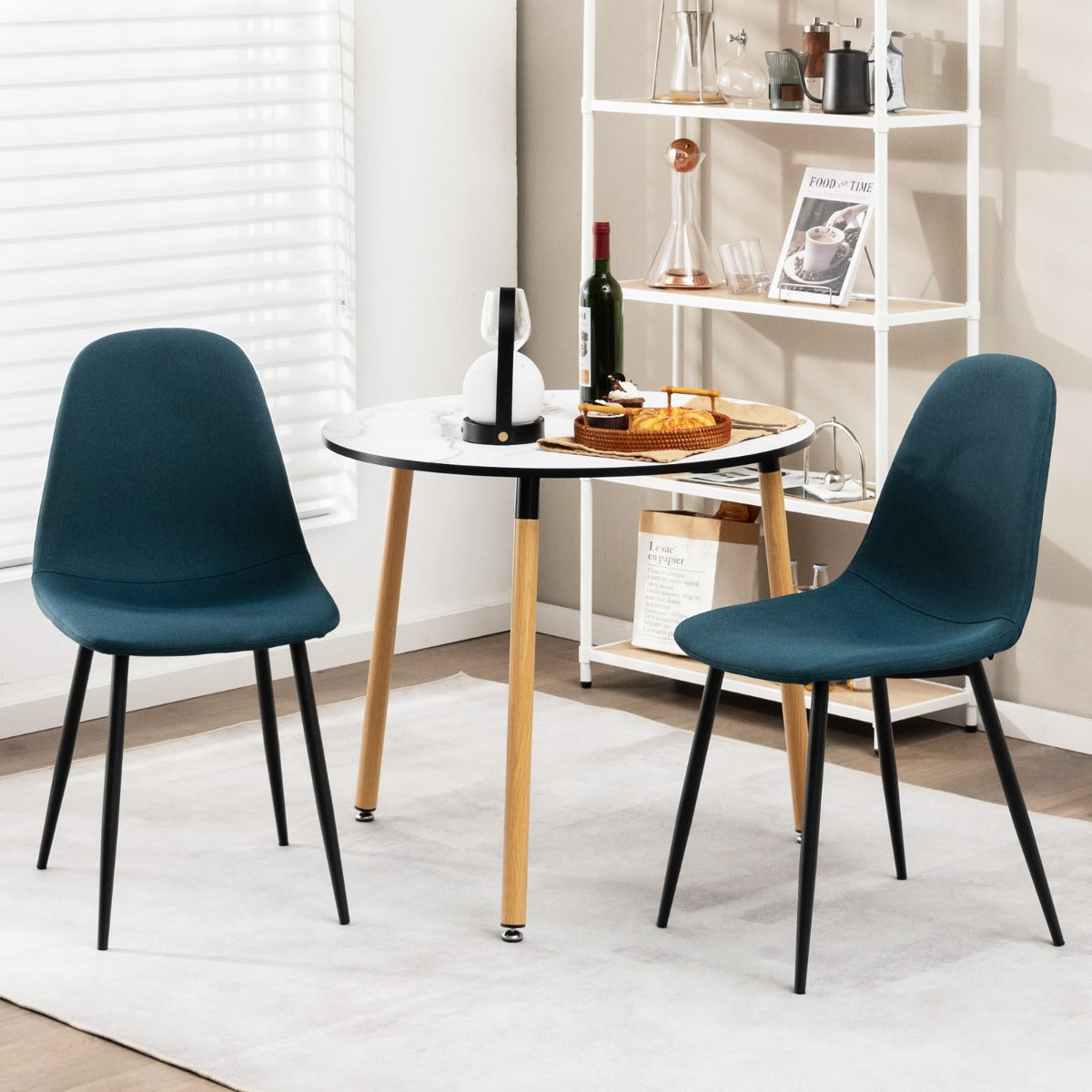 Upholstered Dining Chairs Set of 2 with Metal Legs-Blue