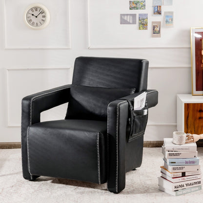 Upholstered Padded Accent Chair with Footstool and Lumbar Pillow-Black