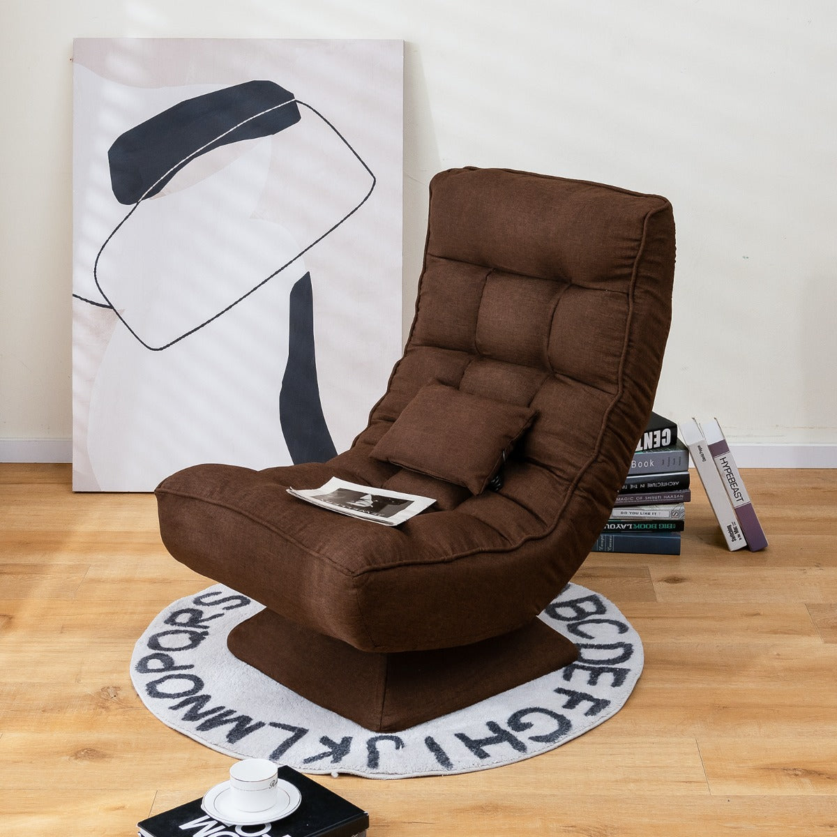 4-Position Adjustable Floor Chair with Swivel Base-Brown