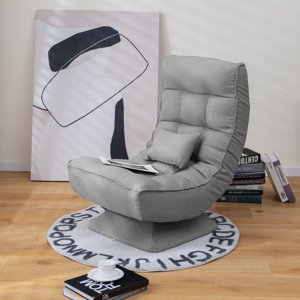 4-Position Adjustable Floor Chair with Swivel Base-Grey