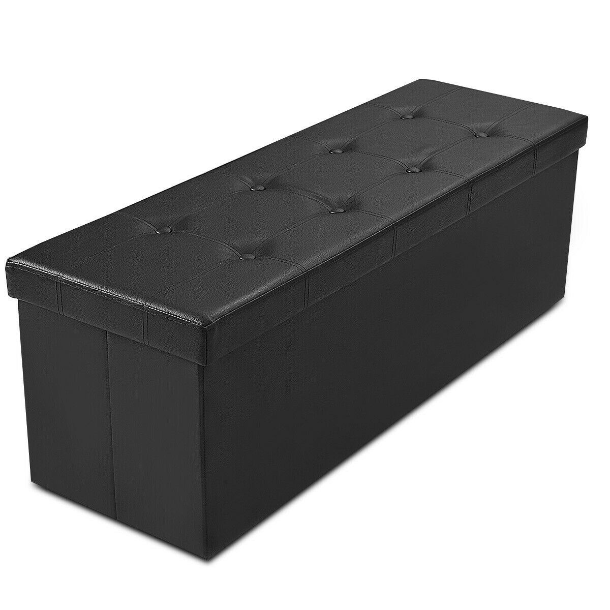 Folding Storage Ottoman Bench with Lid for Living Room-Black