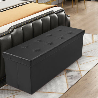 Folding Storage Ottoman Bench with Lid for Living Room-Black