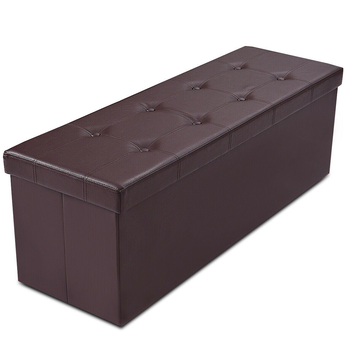 Folding Storage Ottoman Bench with Lid for Living Room-Brown