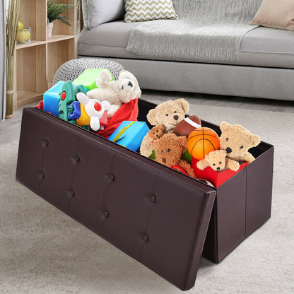 Folding Storage Ottoman Bench with Lid for Living Room-Brown