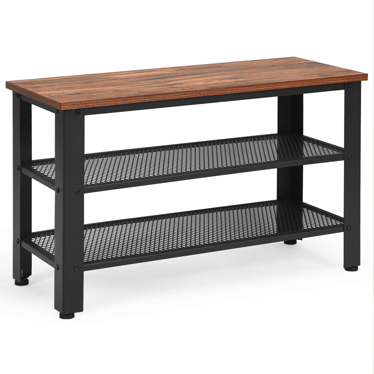 3-Tier Industrial Shoe Rack Bench for Shoes Storage-Black