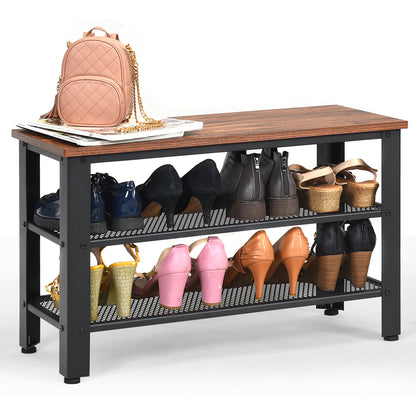 3-Tier Industrial Shoe Rack Bench for Shoes Storage-Black