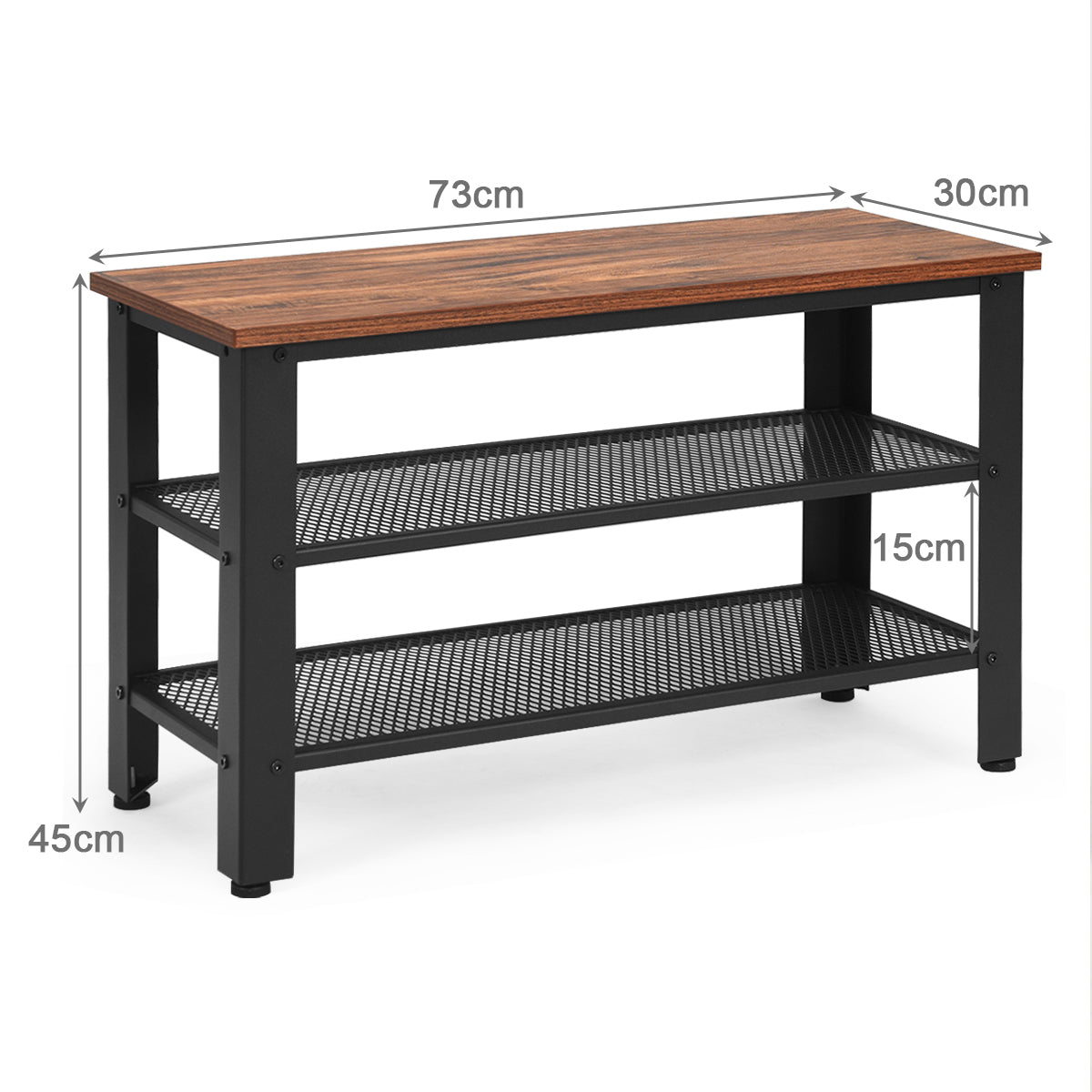 3-Tier Industrial Shoe Rack Bench for Shoes Storage-Black