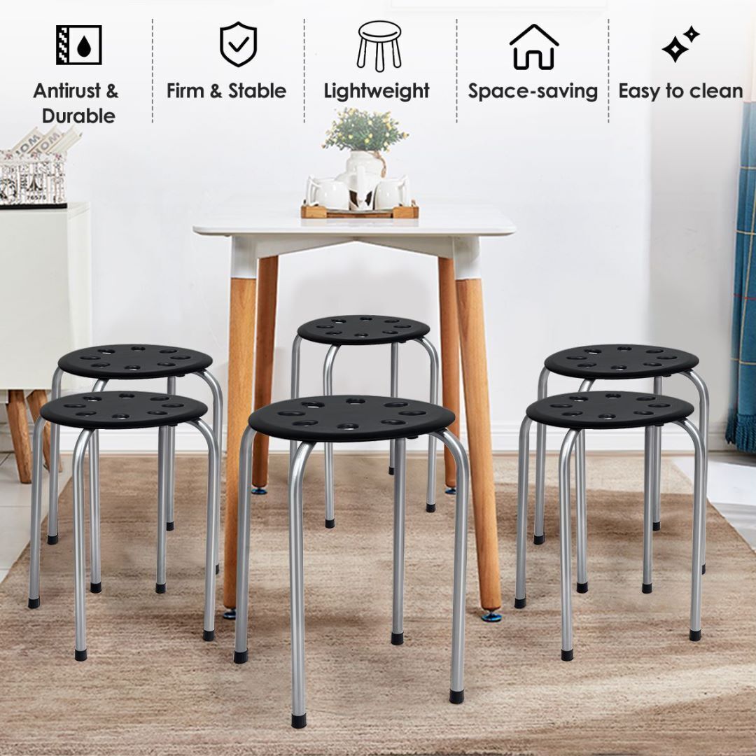 Set of 6 Stackable Portable Breakfast Dining Chairs for Home Kitchen Office-Grey