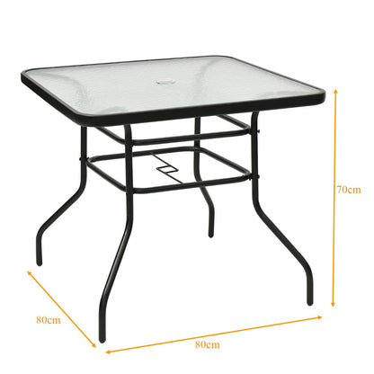 80CM Garden Dining Table with Tempered Glass and Parasol Hole-Size 2