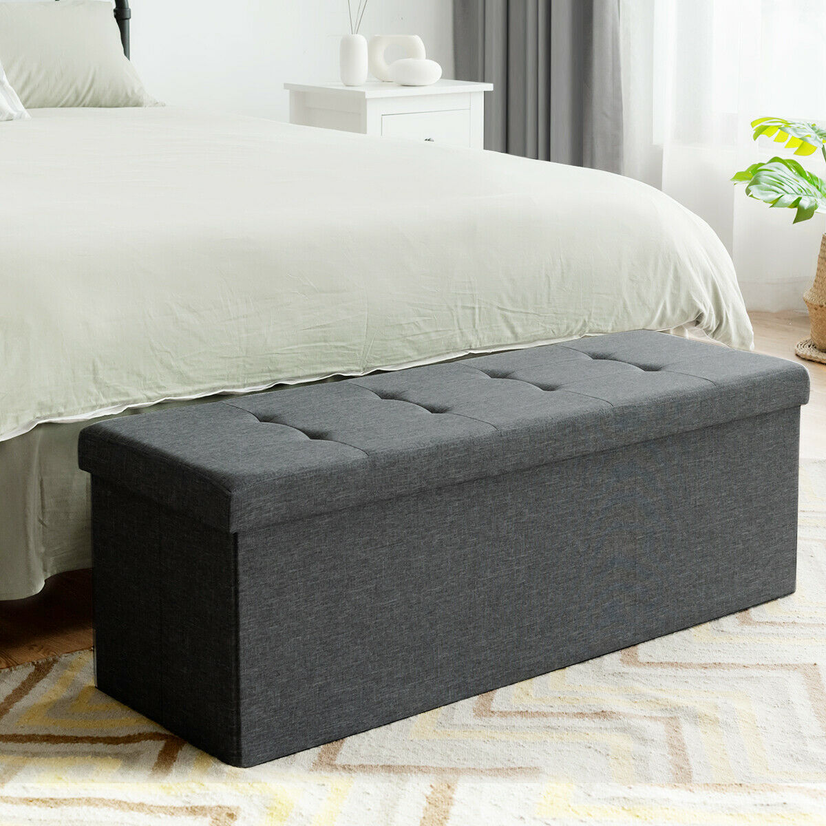 Folding Storage Ottoman Bench with Lid for Hallway-Grey