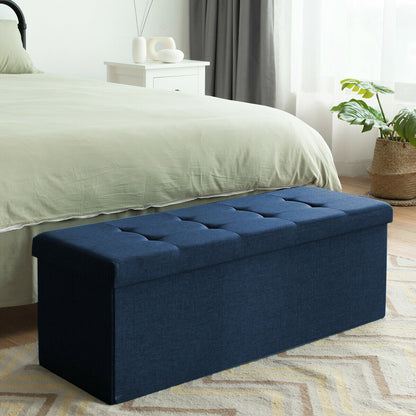 Folding Storage Ottoman Bench with Lid for Hallway-Navy