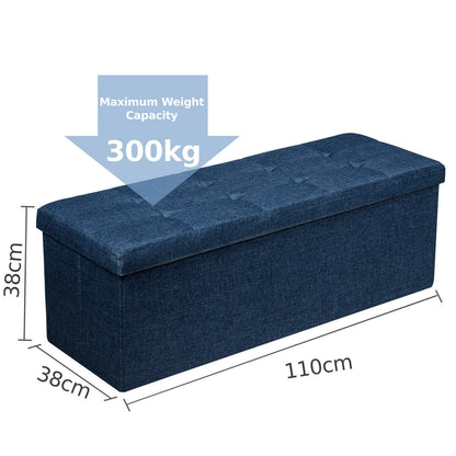 Folding Storage Ottoman Bench with Lid for Hallway-Navy