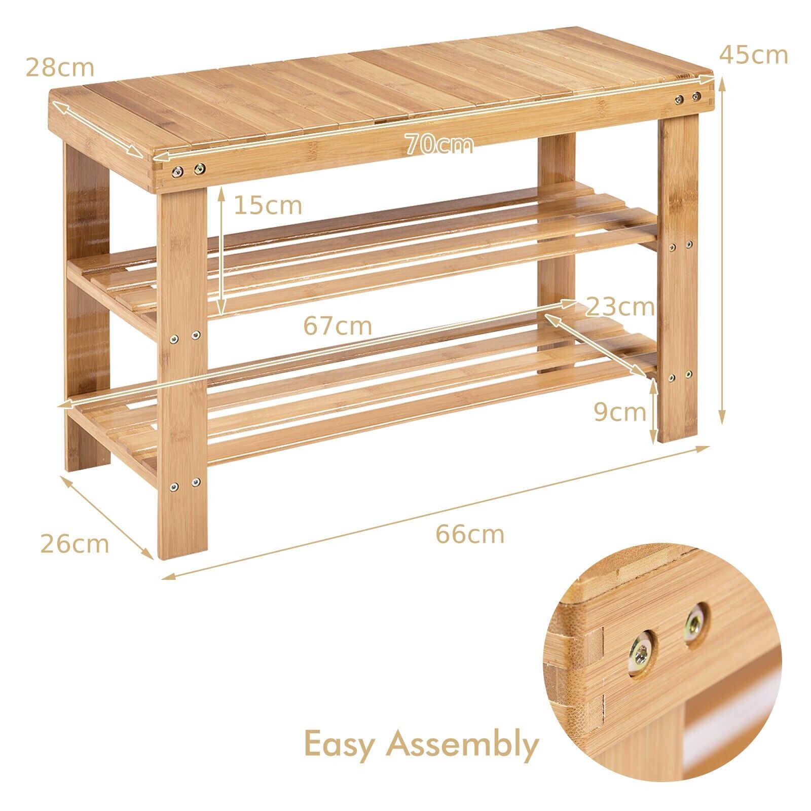 3-Tier Bamboo Shoe Bench for Entryway-Natural