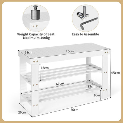 3-Tier Bamboo Shoe Bench for Entryway-White