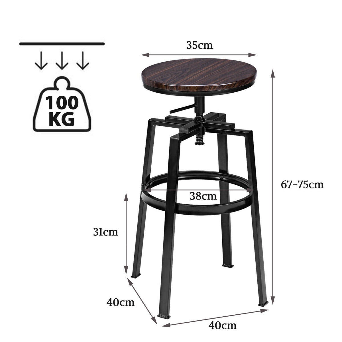 Set of 2 Counter Height Bar Chairs with 360 Degree Swivel Seat for Kitchen/Cafe