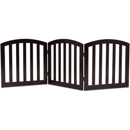 3-Panel Wooden Dog Gate with Freestanding Folding Design-Brown