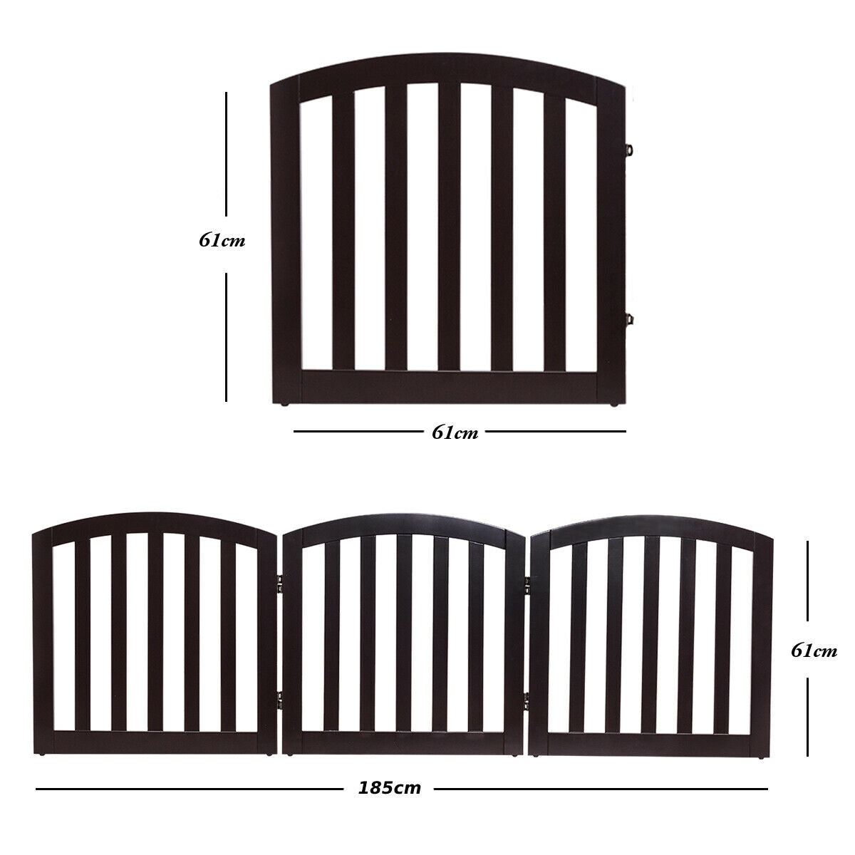 3-Panel Wooden Dog Gate with Freestanding Folding Design-Brown