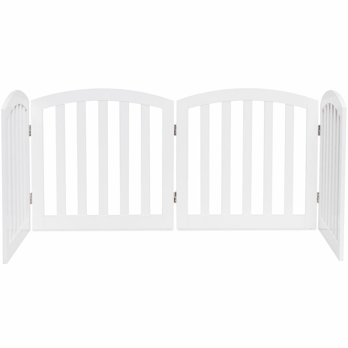 4-Panel Wooden Dog Gate with Anti-Scratch Pads for Doorway-White