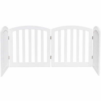 4-Panel Wooden Dog Gate with Anti-Scratch Pads for Doorway-White