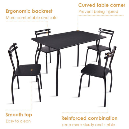 5 Piece Dining Table and Chair Set with Curved Back for Bar Kitchen