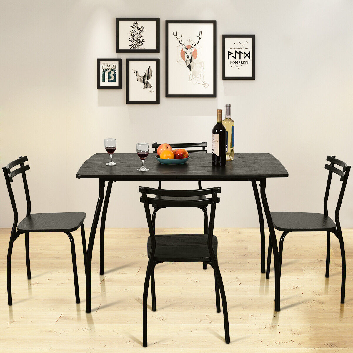 5 Piece Dining Table and Chair Set with Curved Back for Bar Kitchen