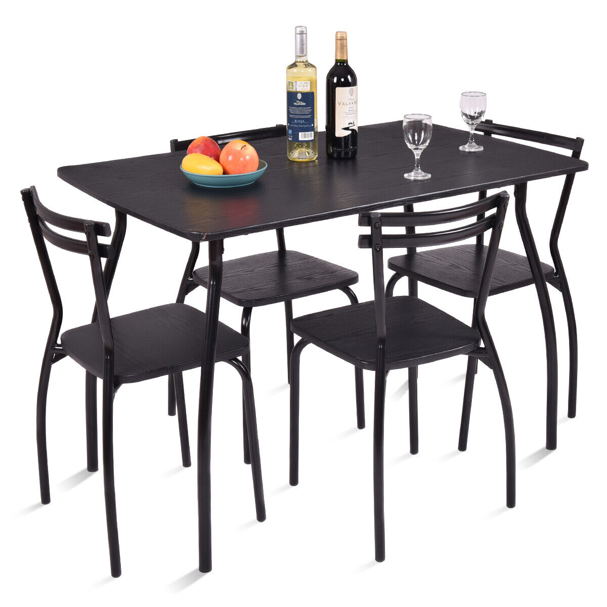 5 Piece Dining Table and Chair Set with Curved Back for Bar Kitchen