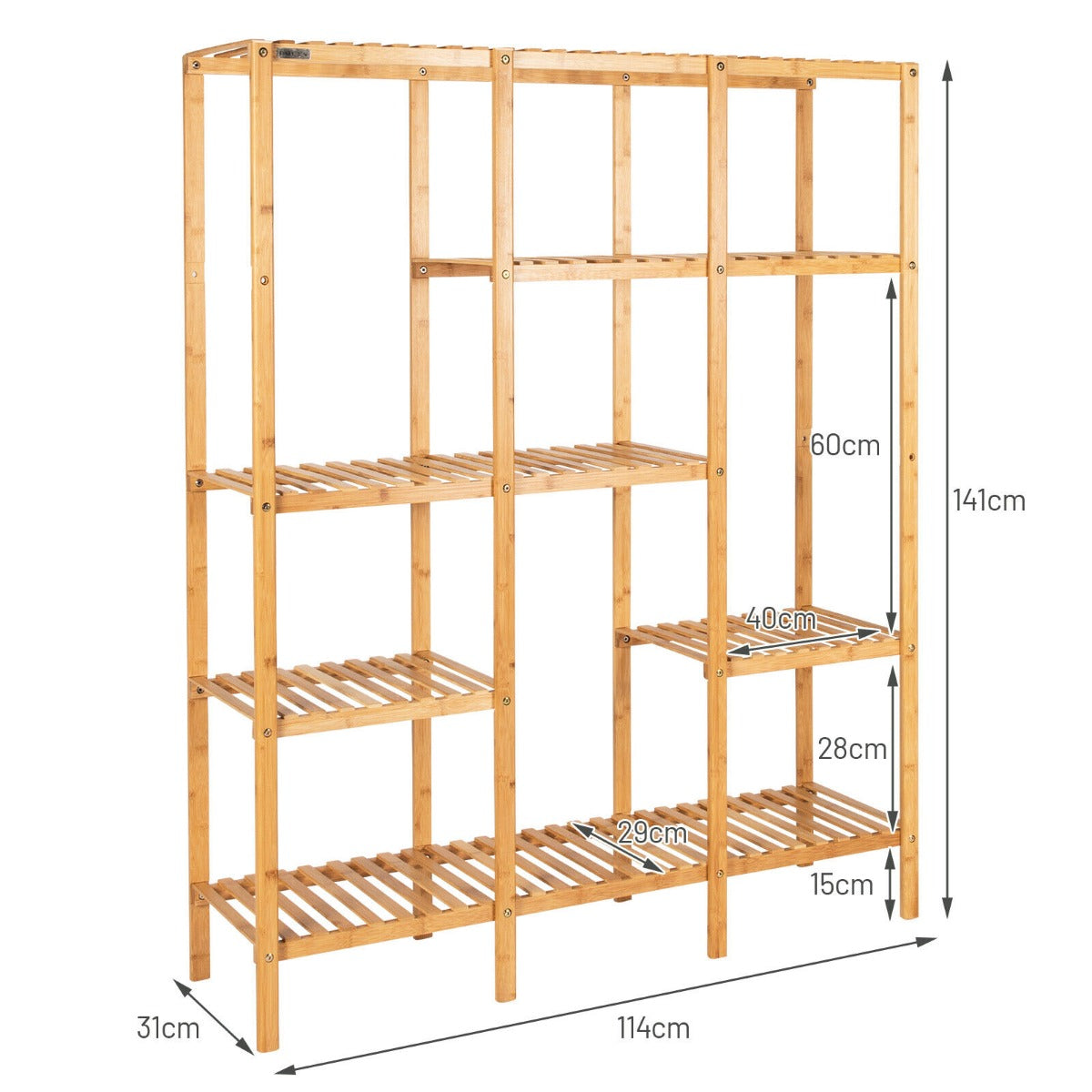 5-Tier Bamboo Plant Stand with 12 Potted Plant Shelf for Patio