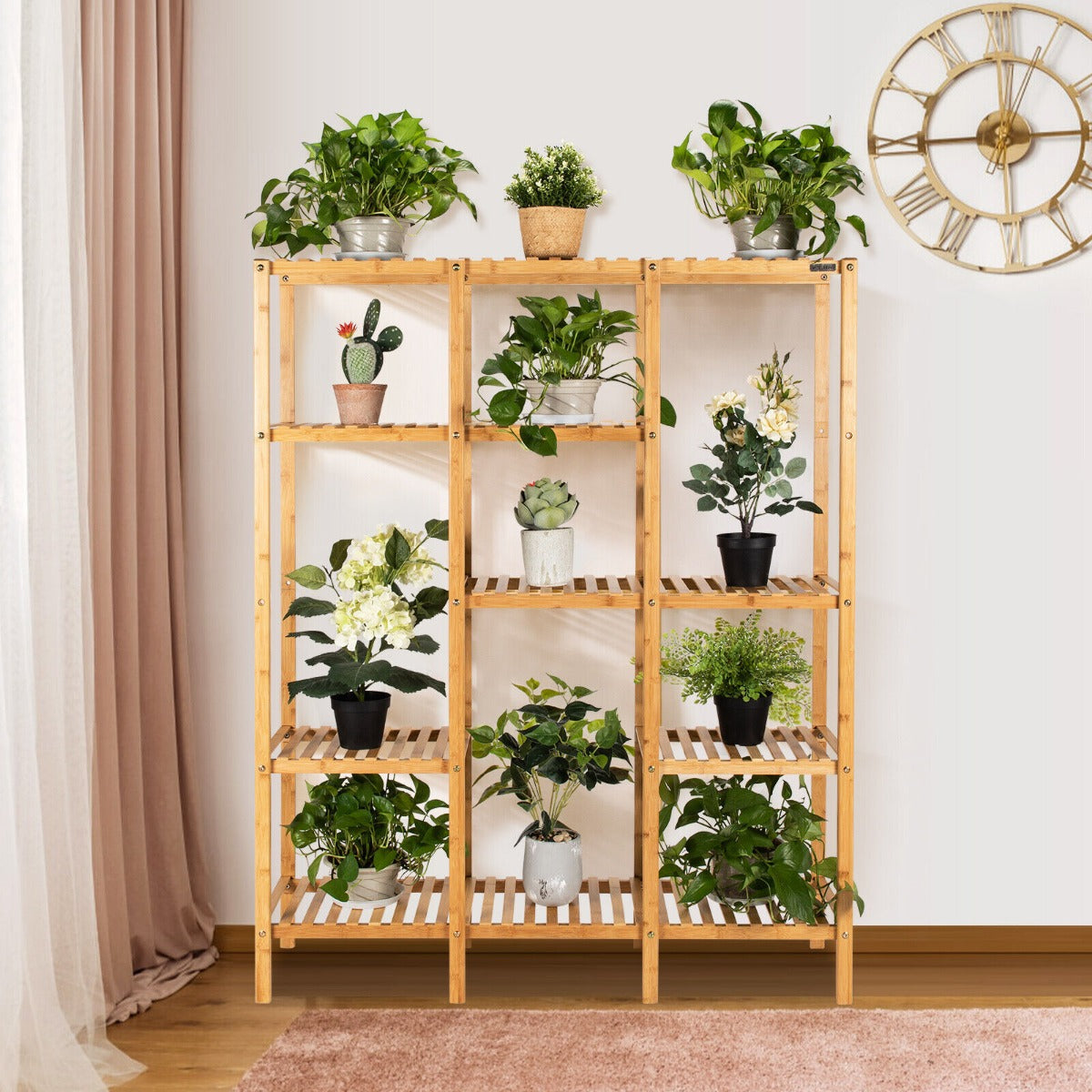 5-Tier Bamboo Plant Stand with 12 Potted Plant Shelf for Patio