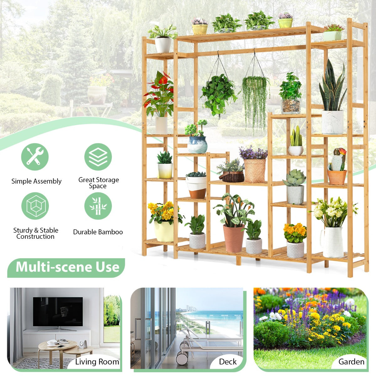 9-Tier Large Plant Shelf Bamboo Crisscross Plant Holder