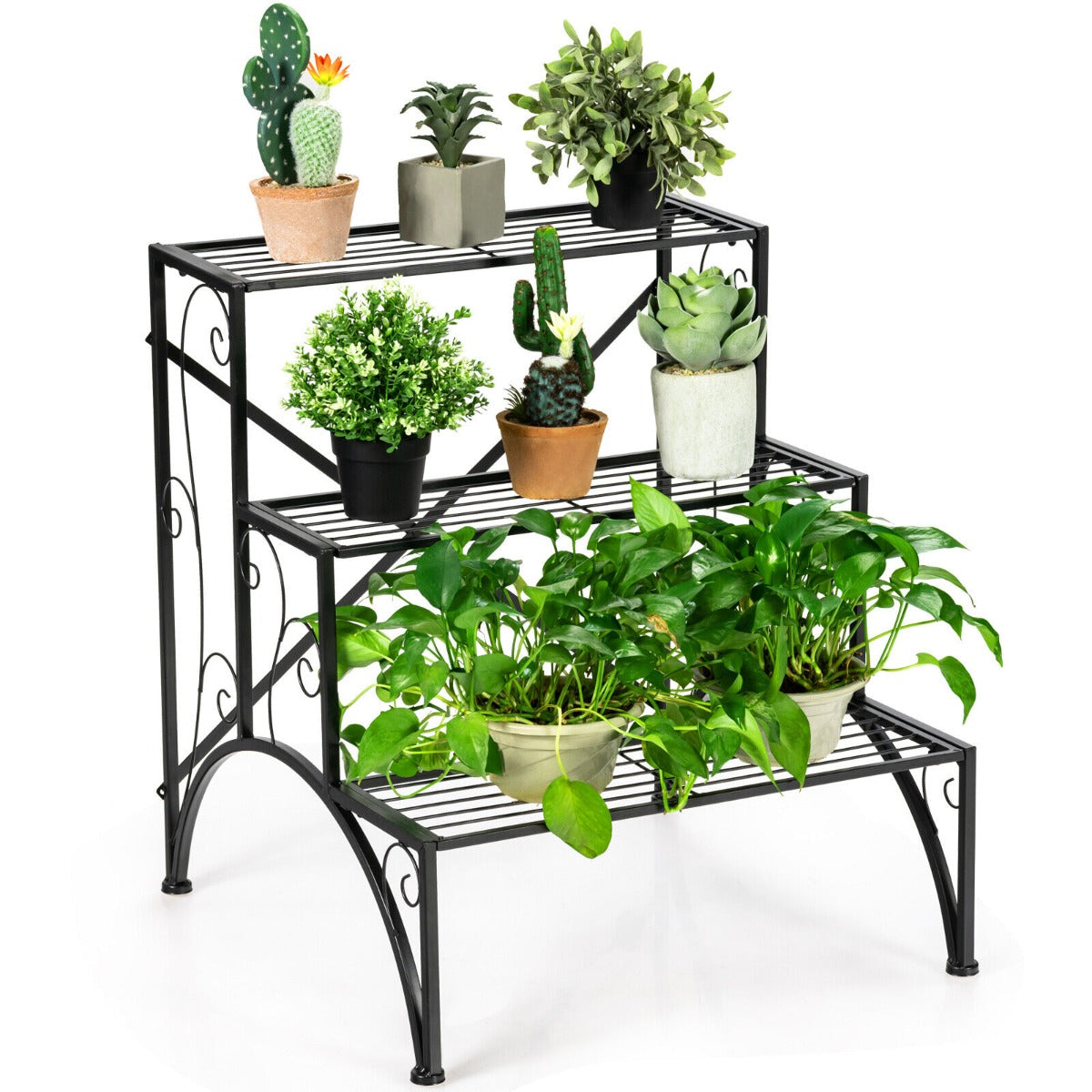 3 Tiers Metal Plant Stand Ladder Flower Pots Outdoor Display Shelf