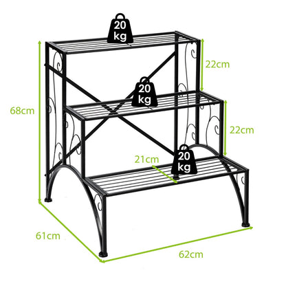 3 Tiers Metal Plant Stand Ladder Flower Pots Outdoor Display Shelf