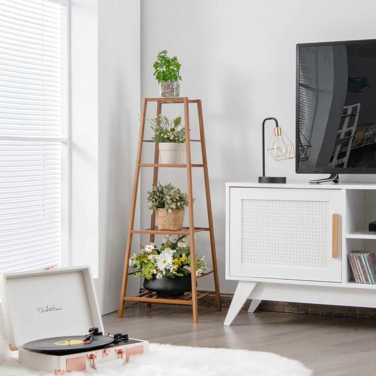 Freestanding 4-tier Bamboo Plant Stand for Indoor Outdoor-Brown