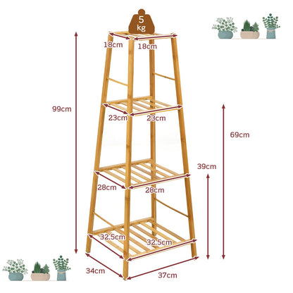 Freestanding 4-tier Bamboo Plant Stand for Indoor Outdoor-Natural