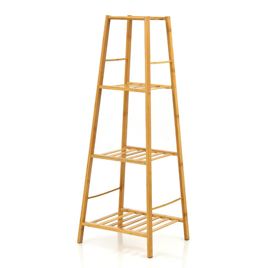 Freestanding 4-tier Bamboo Plant Stand for Indoor Outdoor-Natural