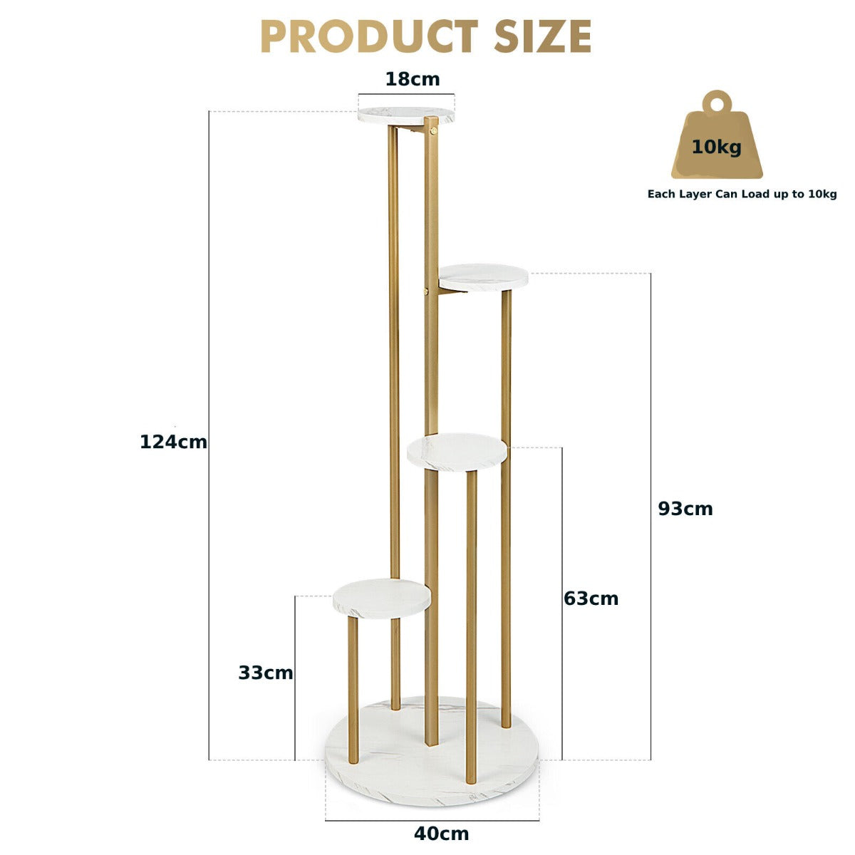 5-Tier Modern Tall Metal Plant Stand for Balcony Living Room Yard-White &amp; Golden