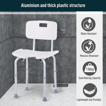 HOMCOM 8-Level Height Adjustable Bath Stool Spa Shower Chair Aluminum w/ Non-Slip Feet, Handle for the Pregnant, Old, Injured