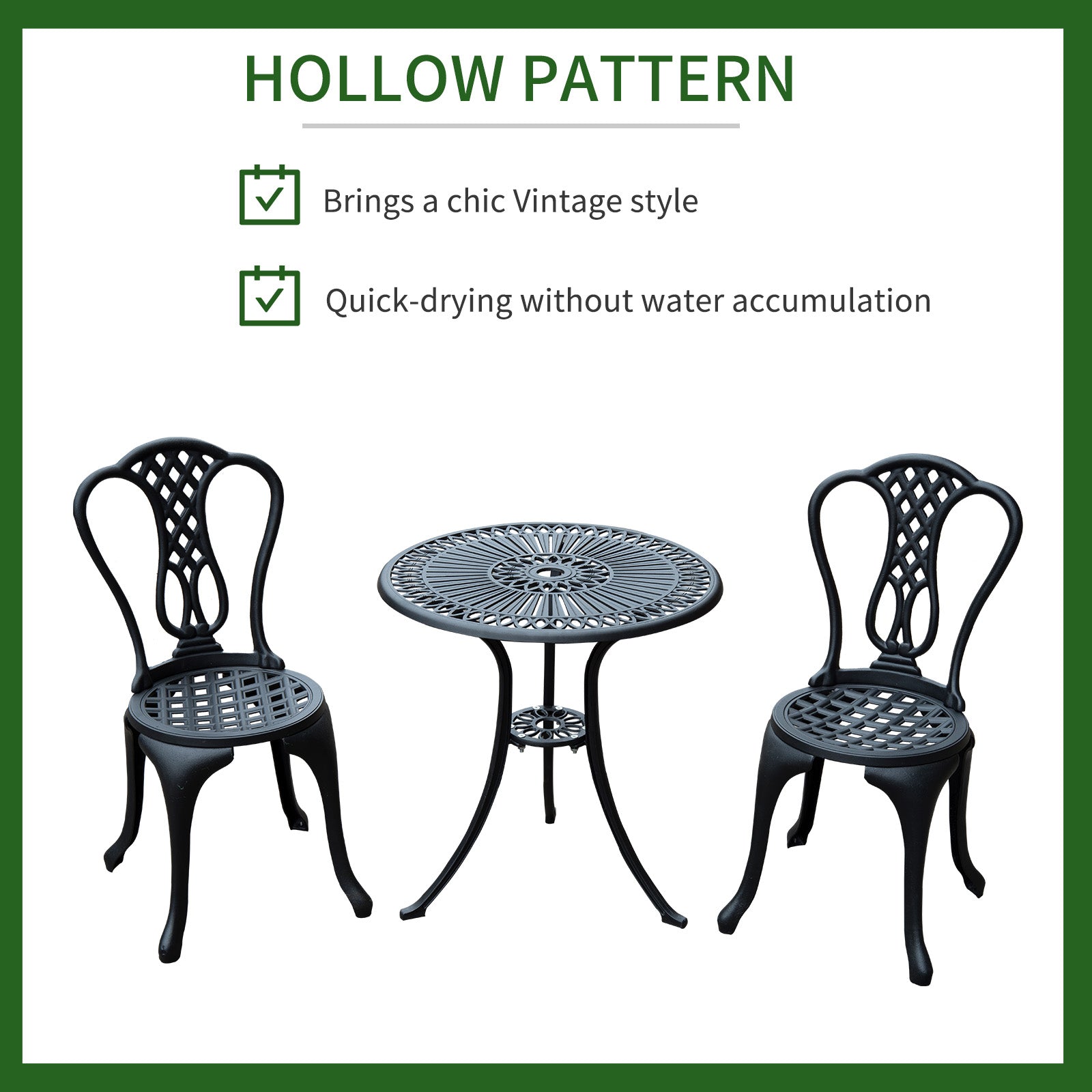 HOMCOM 3 Piece Patio Cast Aluminium Bistro Set Garden Outdoor Furniture Table and Chairs Shabby Chic Style