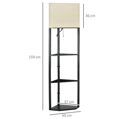 HOMCOM Corner Floor Lamp with Shelves, Modern Tall Standing Lamps for Living Room, Bedroom, with Pull Chain Switch (Bulb not Included), Black