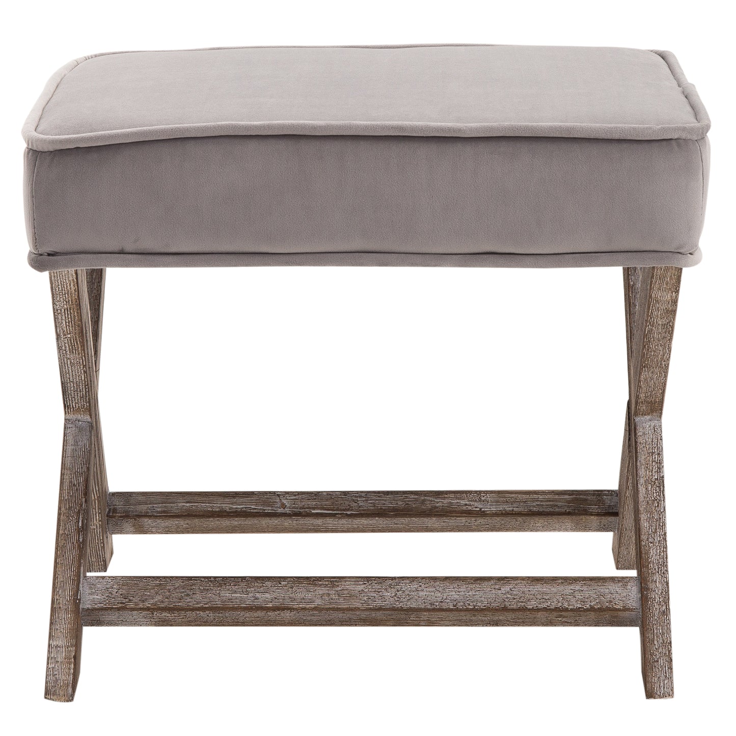 HOMCOM Vintage Footstool Padded Seat X Leg Chair Velvet Cover Shabby Chic Footrest Solid Rubber Wood 49.5 x 45 x 41 cm Grey