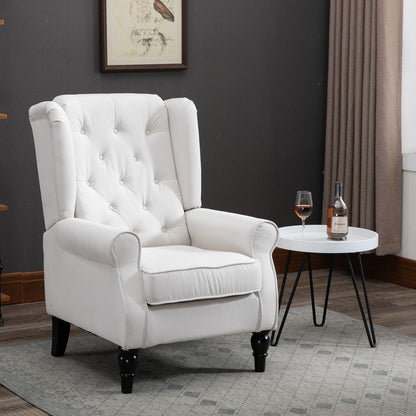 HOMCOM Wingback Accent Chair, Retro Upholstered Button Tufted Occasional Chair for Living Room and Bedroom, Cream White