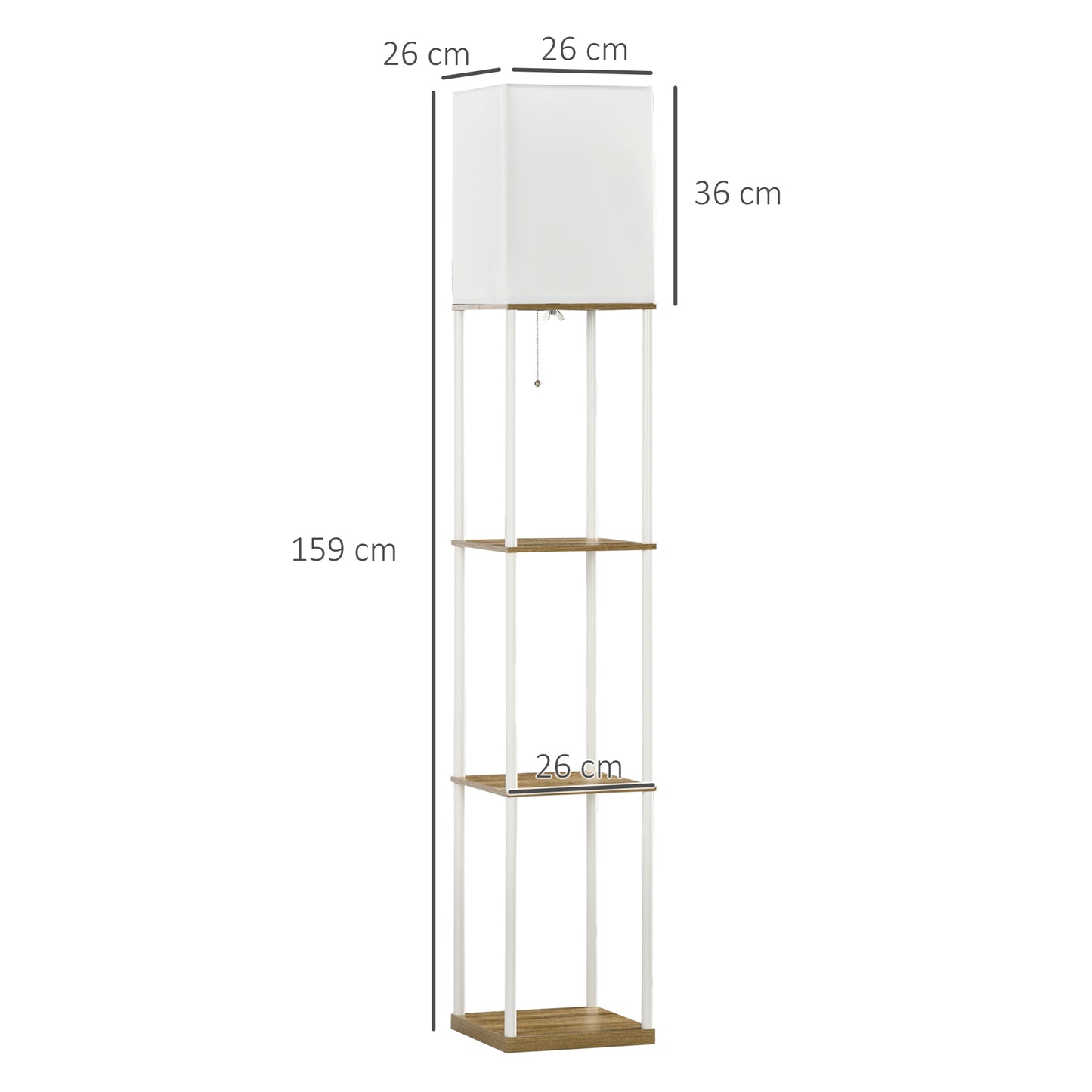 HOMCOM Modern Floor Lamp with Shelves, 3 Layer Shelf Tall Standing Lamp with Fabric Lampshade, Pull Chain Switch (Bulb not included)