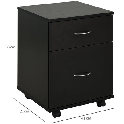 HOMCOM File Cabinet Cupboard Storage with Two Drawers, Table Storage Box with Wheels, Cabinet Bedside Table Storage Box, Black