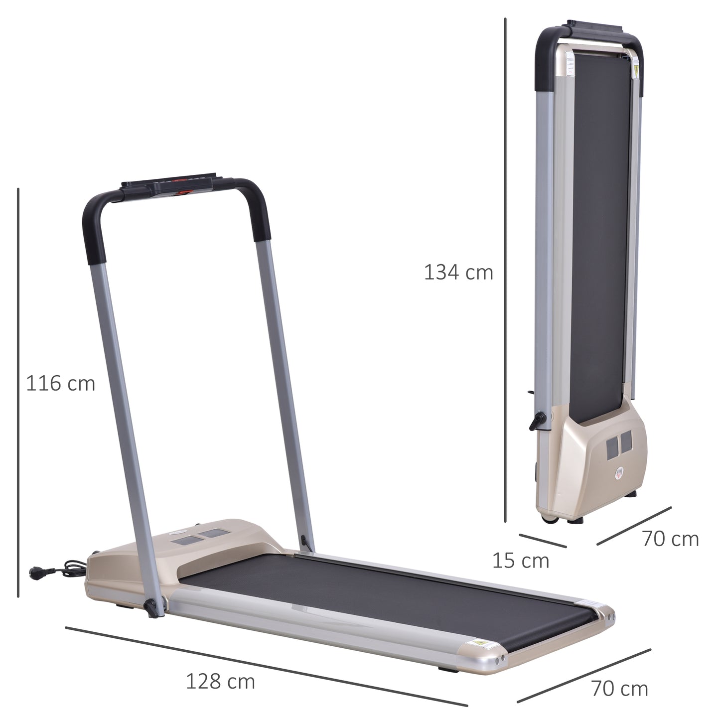 HOMCOM Folding Treadmill, 1-10km/h Electric Running Machine w/ Wheels, Safety Button, LCD Monitor, Phone Holder for Home