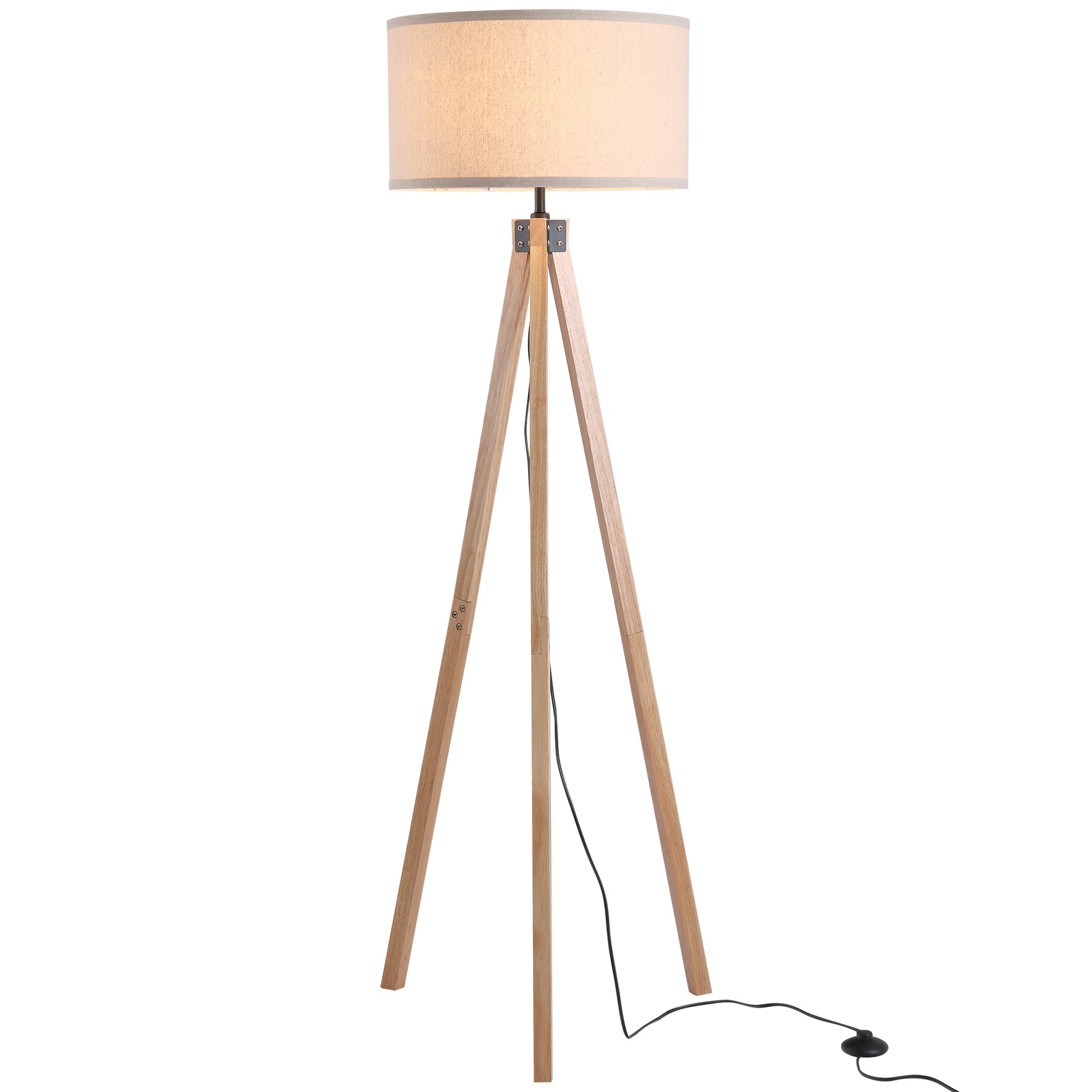 HOMCOM 5FT Elegant Wood Tripod Floor Lamp Free Standing E27 Bulb Lamp Versatile Use For Home Office - Beige