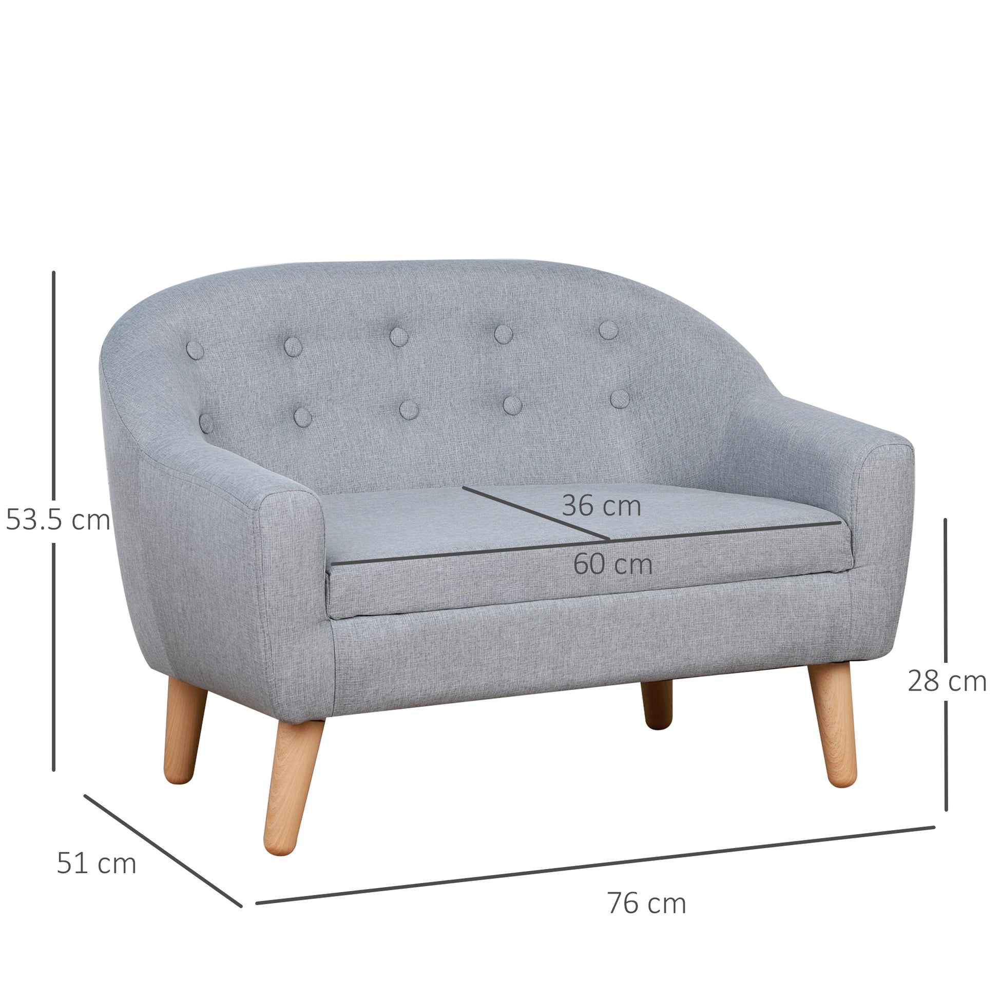 HOMCOM 2 Seater Toddler Chair Kids Mini Sofa Children Armchair Seating Chair Bedroom Playroom Furniture Wood Frame Grey