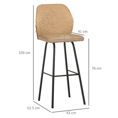 HOMCOM Bar Stools Set of 4, Linen-Touch Upholstered Bar Chairs, Kitchen Stools with Backs and Steel Legs for Dining Room, Light Brown