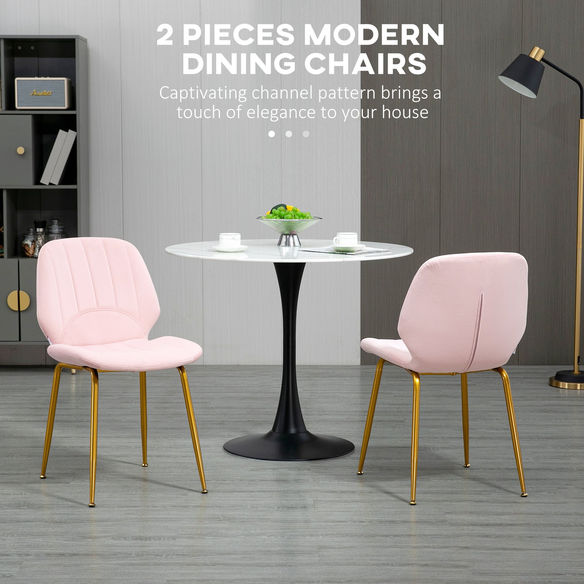 HOMCOM Velvet Dining Chairs Set of 2, 2 Piece Dining Room Chairs with Backrest, Padded Seat and Steel Legs, Pink